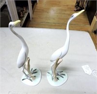 Pair Porcelain Storks Made In Budapest  12"T