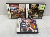 LOT OF 3 DS GAMES IN CASE - ROOMS, LEGO LORD OF
