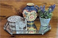 Mirror Top Tray w/Decor Vase & More