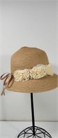August Hat Co. Beige Sun Hat with Flower Band