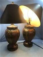 Two Big Beautiful Table Lamps W/ Leather Style