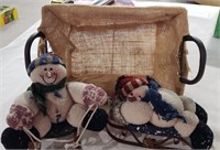 Snowmen on Sleds and Decorative Basket
