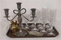 Assort. of Stemware & Rogers Triple Candle Stick