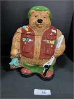 Harry & David Clay Art Fishing Bear Cookie Jar.