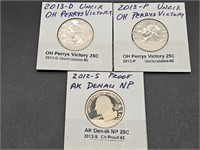 3-Uncirculated Oh Perry's Victory & AK Denali NP