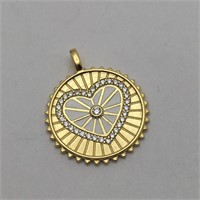 Sterling Gold Tone Enameled Pendant W Clear Stones