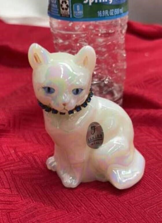 Fenton Art Glass September Birthstone Cat Figurine