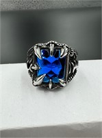 Blue Gemstone Biker Ring Size 9