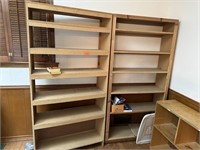 LOT OF WOOD SHELVES & CONTENTS