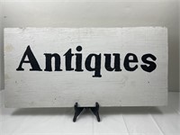 Homemade wooden antiques sign