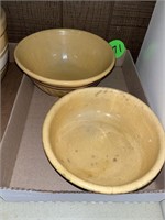 Sponge Yellow Ware Bowl w/ Age Line and Brown Band