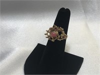 14k Custom Made Ring With Coral Cabochon