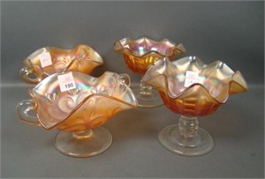 (3) Pc. Dugan Marigold Carnival Glass Compotes