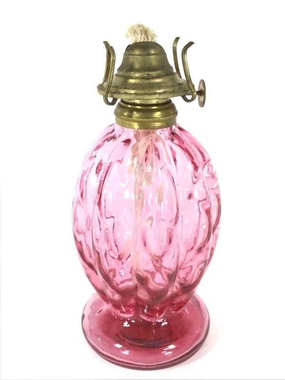 Sm. Cranberry Diamond Quilt Optic Glass Lamp