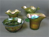 (4) Pc. N'Wood Green Carnival Glass Lot.