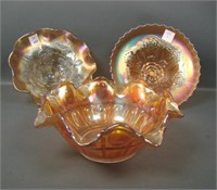 Three Marigold Carnival Glass Bowls.