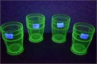 4 Jeannette Doric Uranium Glass Footed Tumblers