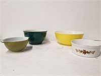 Three Mixing Bowls (Two Pyrex) And 1 Serving Dish