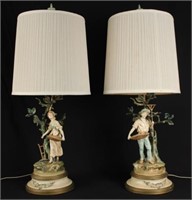 French Peasant Figure Spelter Lamps
