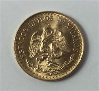 1945 Gold Mexican Dos Pesos Gold Coin 2 Peso Coino