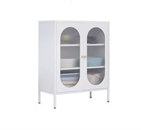 Stainless Steel & Fluted Glass White Metal Cabinet