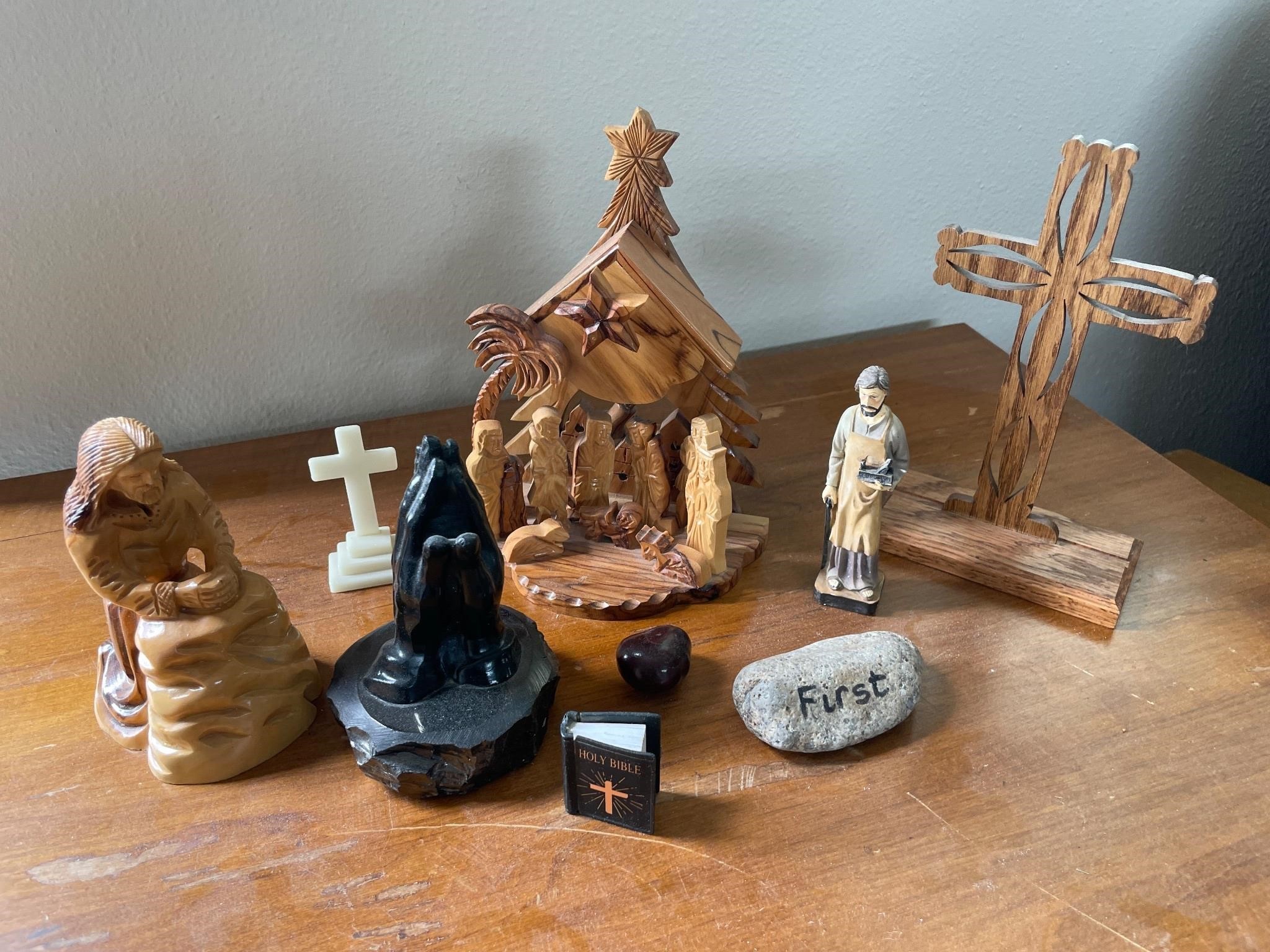 Religious Figurines-Olive wood musical nativity