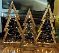 3 Hand Crafted Wooden Lighted Christmas Trees,