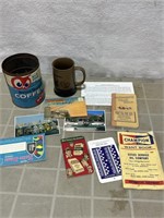 Vintage advertising lot post cards coffee can and