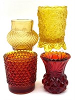 Amberina and Amber Glass Toothpick Holders 3.35”