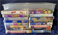 Bin of Disney VHS tapes  not tested