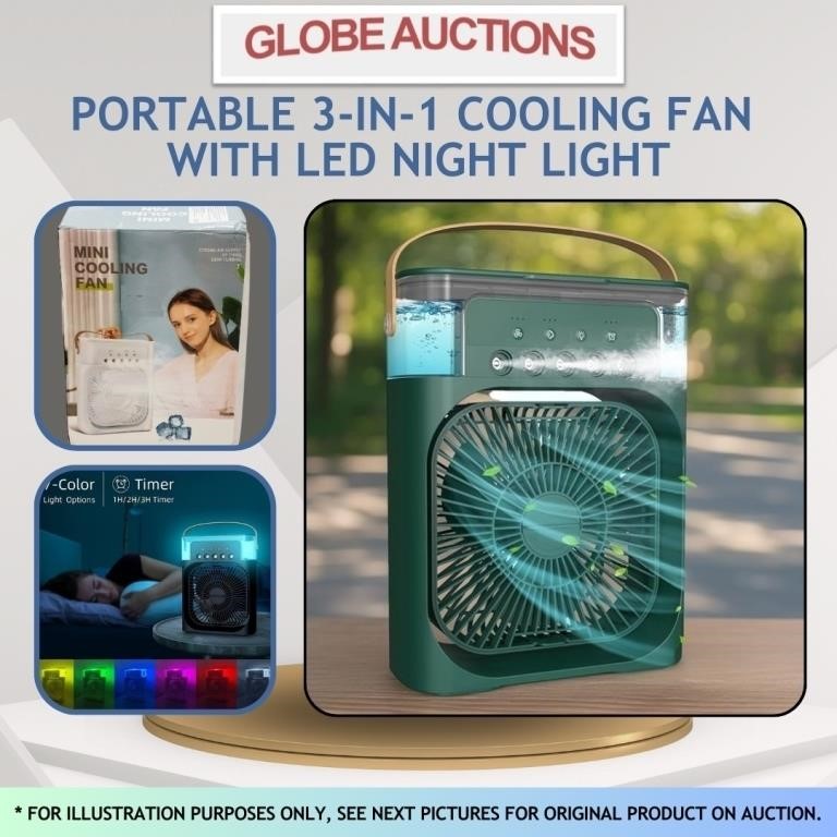 PORTABLE 3-IN-1 COOLING FAN W/ LED NIGHT LIGHT