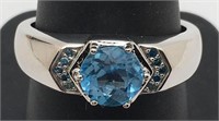 Sterling Silver Ring W Blue Stones