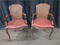 PAIR OF CANE BACK ACCENT ARMCHAIRS