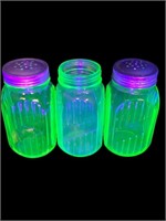 Uranium Glass Hoosier cabinet spice shakers jars