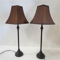 2 Metal Lamps with Brown Square Shades