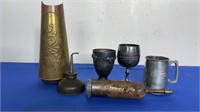 3 X MILITARY ENGRAVED GOBLETS, BRASS TRENCH ART