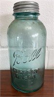 Blue glass 1/2 gal Ball mason jar w/ zinc lid