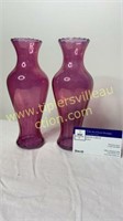 Pair of iridescent cranberry vases