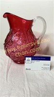 Fenton cranberry water lily pattern pitcher with