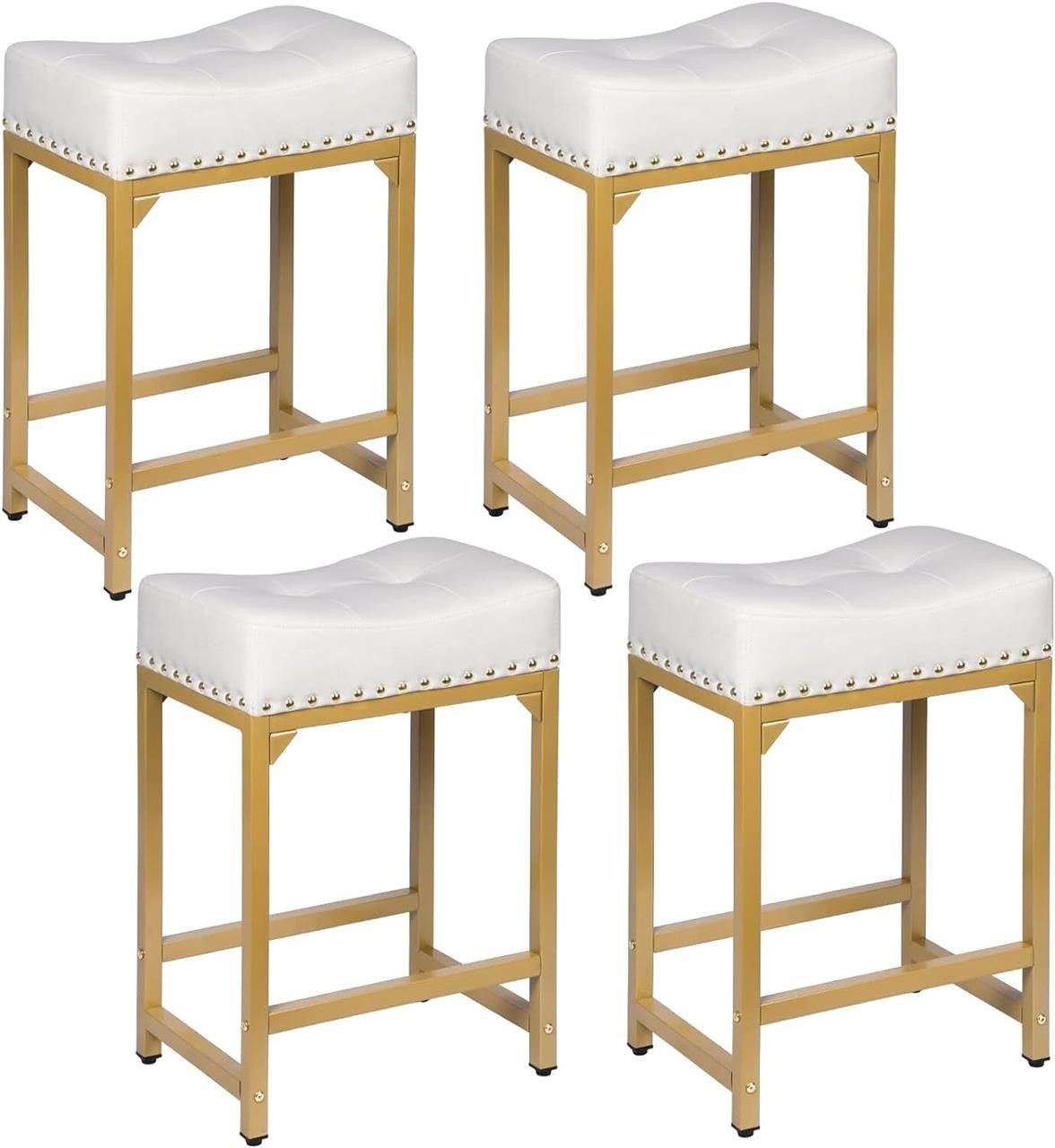 White & Gold Bar Stools Set of 4  24 IN