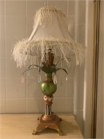 Unique Lamp with fringe on shade, metal leaf and