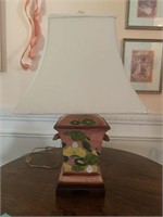 Lamp with oriental design, peach with lily pads