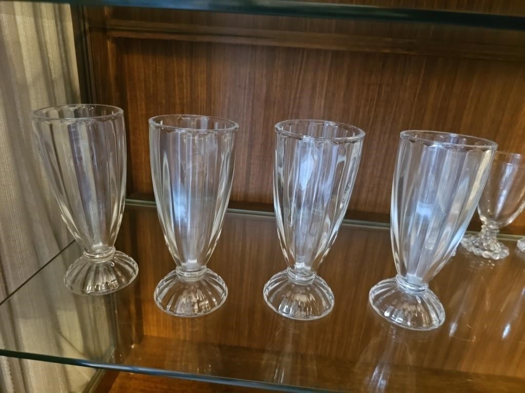 4 clear paneled parlor soda glasses, 4 Anchor