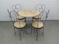 5 Pc Wrought Iron And Wood Ice Cream Parlor Set