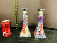 2pcs Painted Chinoiserie Floral Candle Holders