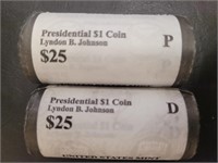 US Coins 2015 Lyndon B Johnson Dollar Coins, 2 rol