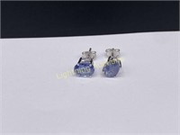 STERLING SILVER OVAL NATURAL TANZANITE EARRINGS