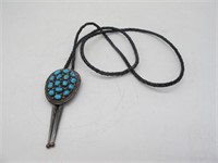 SILVER AND TURQUOISE BOLO TIE VERY NICE