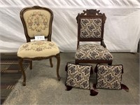NEEDLEPOINT CHAIR / UPHOLSTERED CHAIR AND PILLOWS