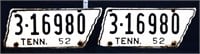 Pair 1952 state shape TN license plates